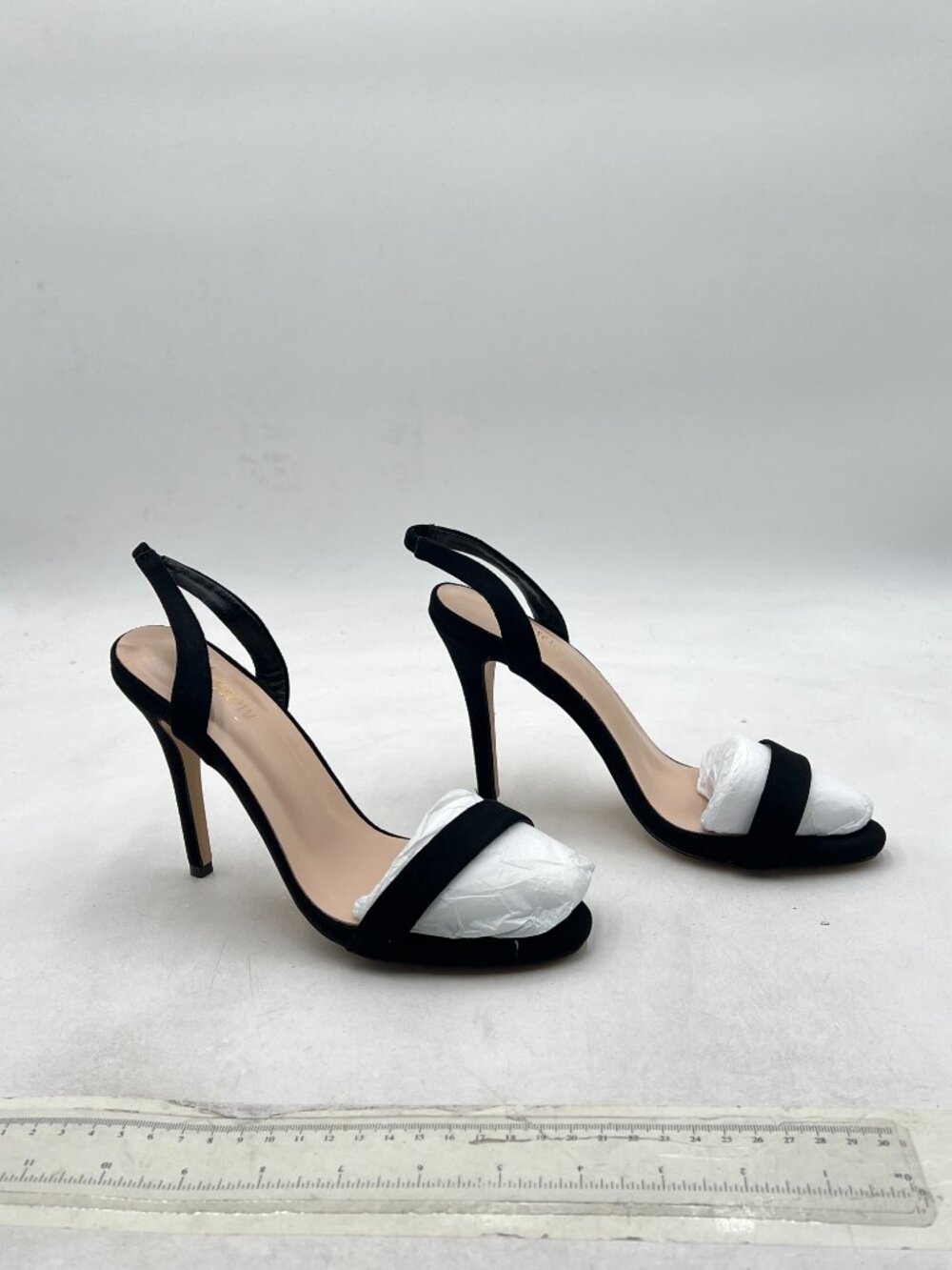 Wansseny Black Women Sexy High Heel Stilettos Open Toe Slingback Suede Sandals - Picture 4 of 8